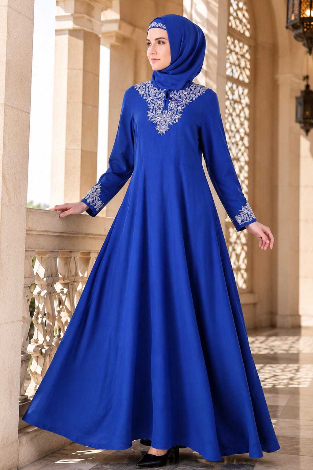 Split Neck Embellished Rayon Abaya