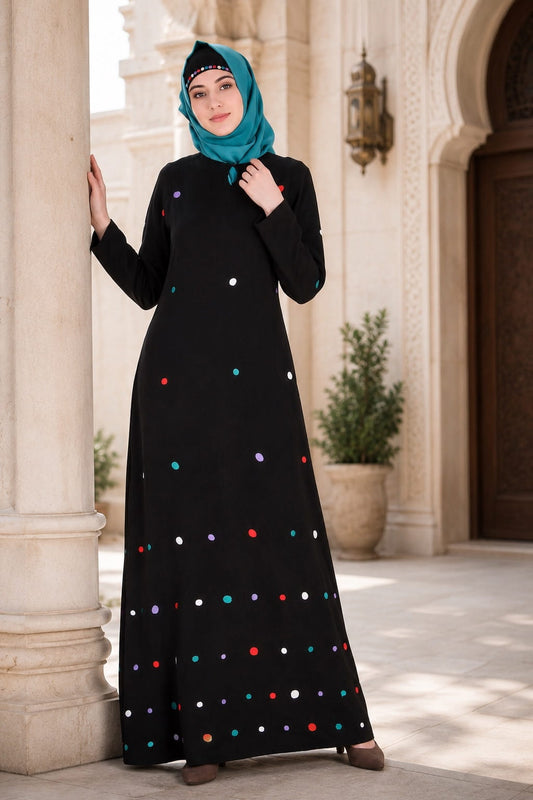 Colorful Embroidered Polka Dot Abaya