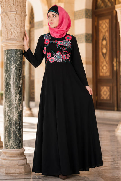 Floral Patchwork Semi-Circular Abaya