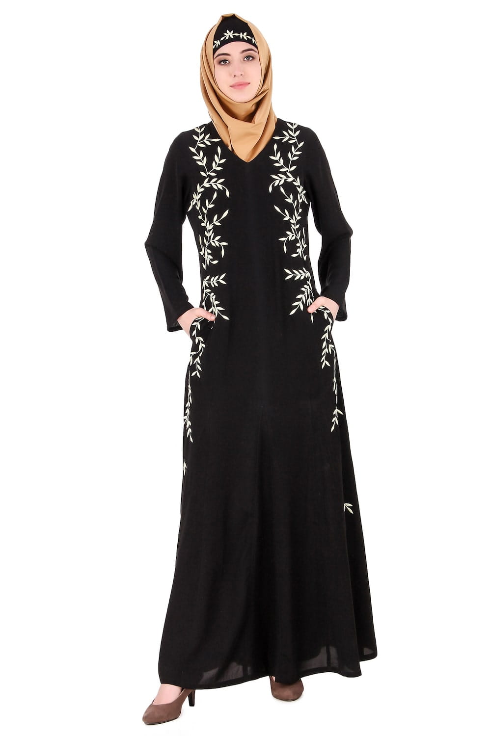 Black Nida Leaf Embroidered Abaya