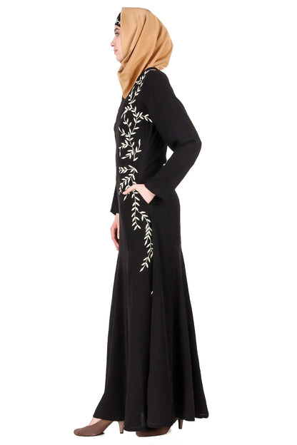 Black Nida Leaf Embroidered Abaya