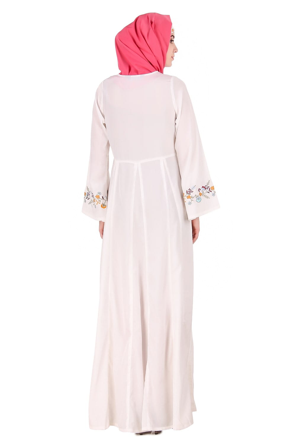Colorful Embroidered Bell Sleeve White Abaya