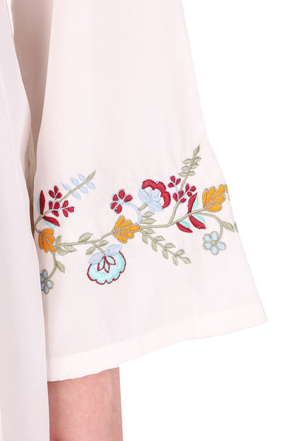 Colorful Embroidered Bell Sleeve White Abaya