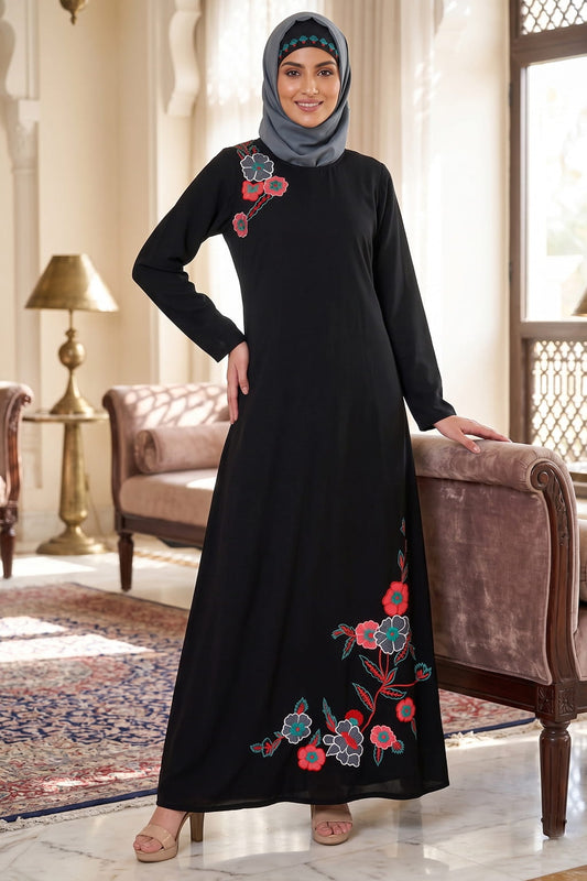 Floral Patch Work A-Line Abaya