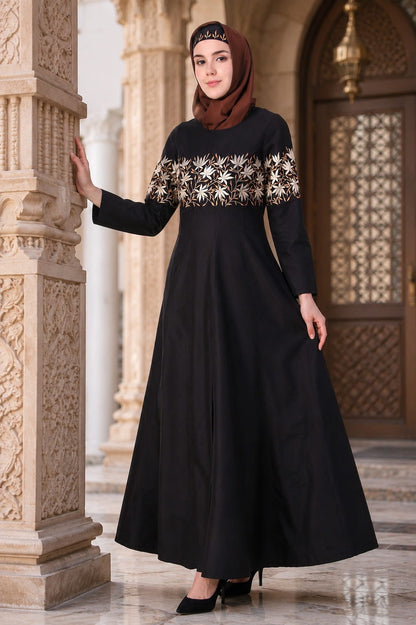 Horizontally Filled Floral Design Anarkali Abaya