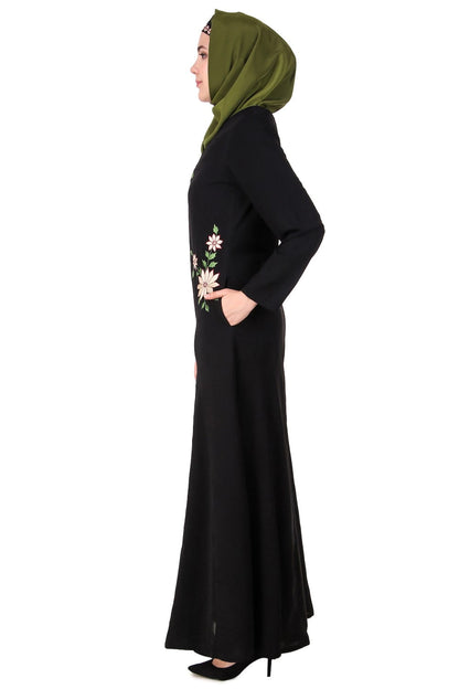 Floral Embroidery Nida Flared Abaya