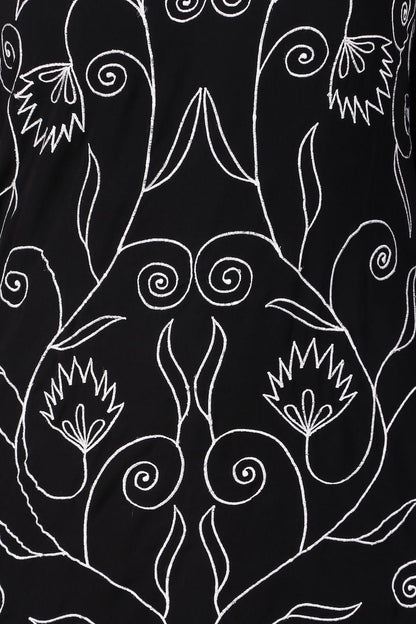 Front Floral Embroidered A-Line Abaya