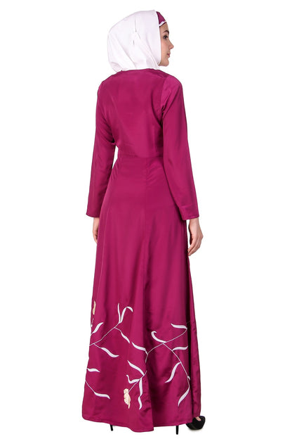 Embroidered Flower Stems Anarkali Abaya Back