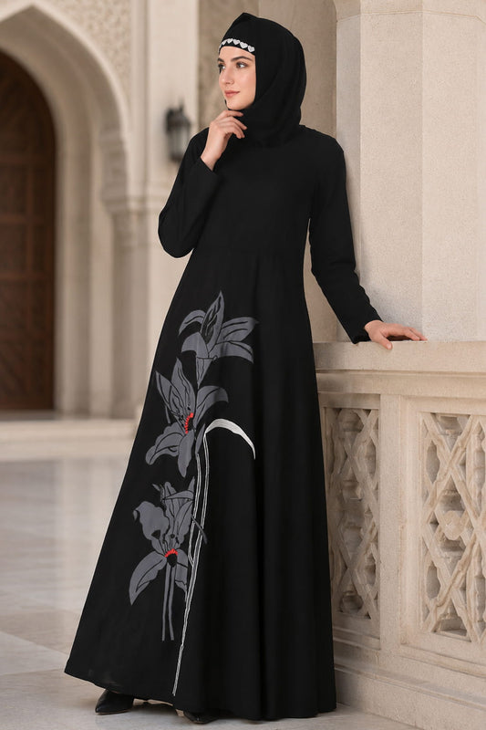 Floral Patch Work Anarkali Abaya
