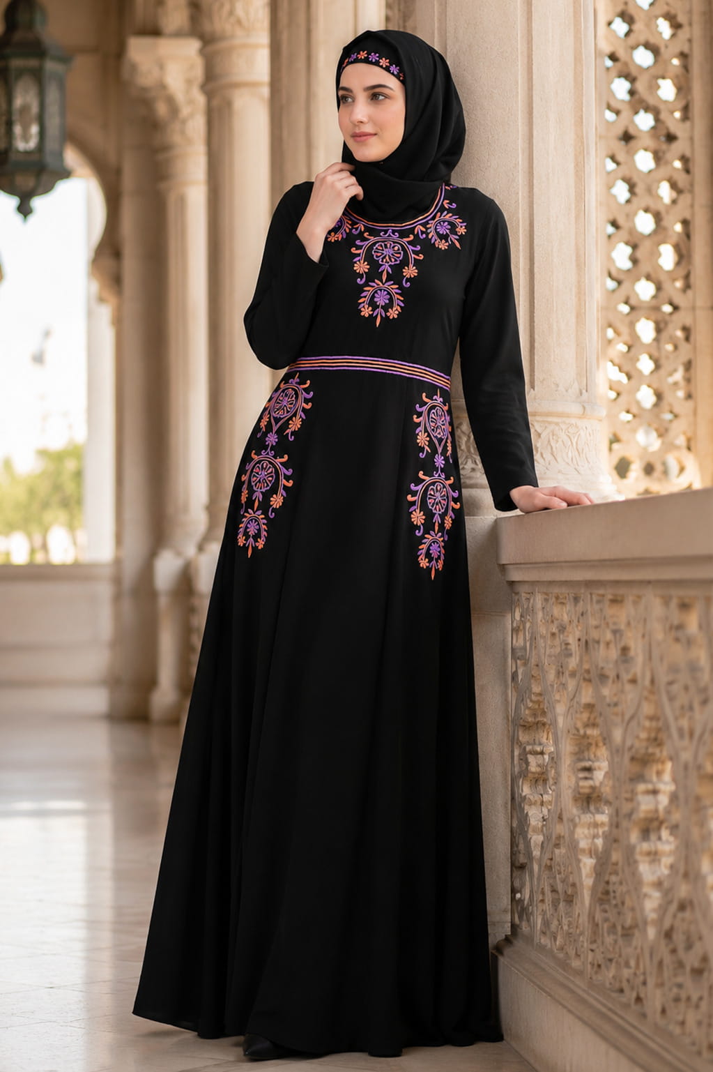 Intricate Floral Hand Embroidered Anarkali Abaya
