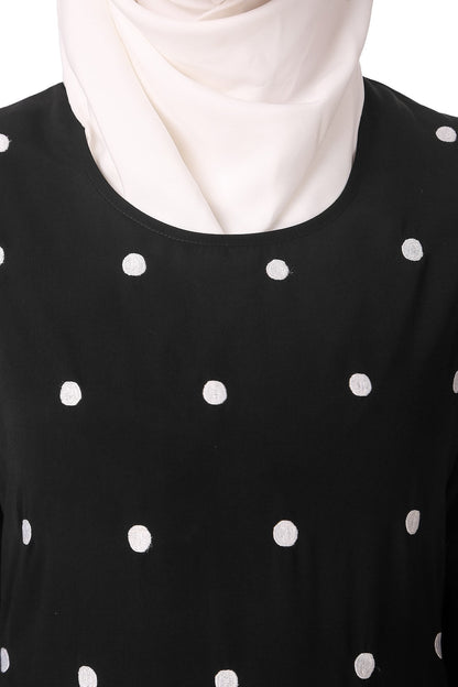 Embroidered Polka Dot A-Line Abaya Close Look