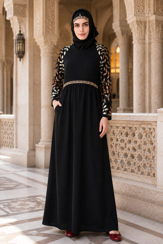 Metallic Leaf Embellished Nida Abaya