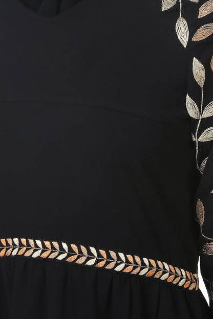 Metallic Leaf Embellished Nida Abaya Emnbroidery