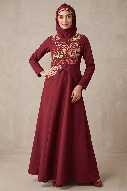 Floral Asymmetric Hem Semi Circular Abaya