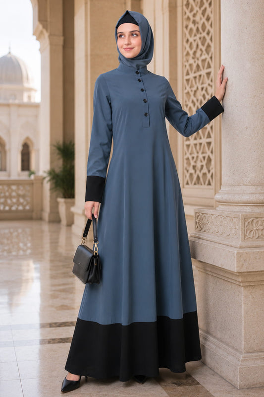 Wide Panel Dual Color Semi Circular Abaya