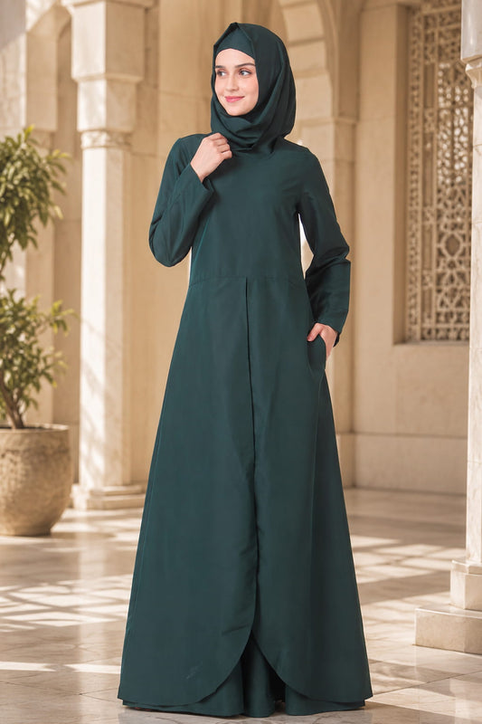 Tulip Cut Dark Green Abaya