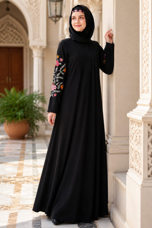 Embellished Sleeve Pleated Front Abaya
