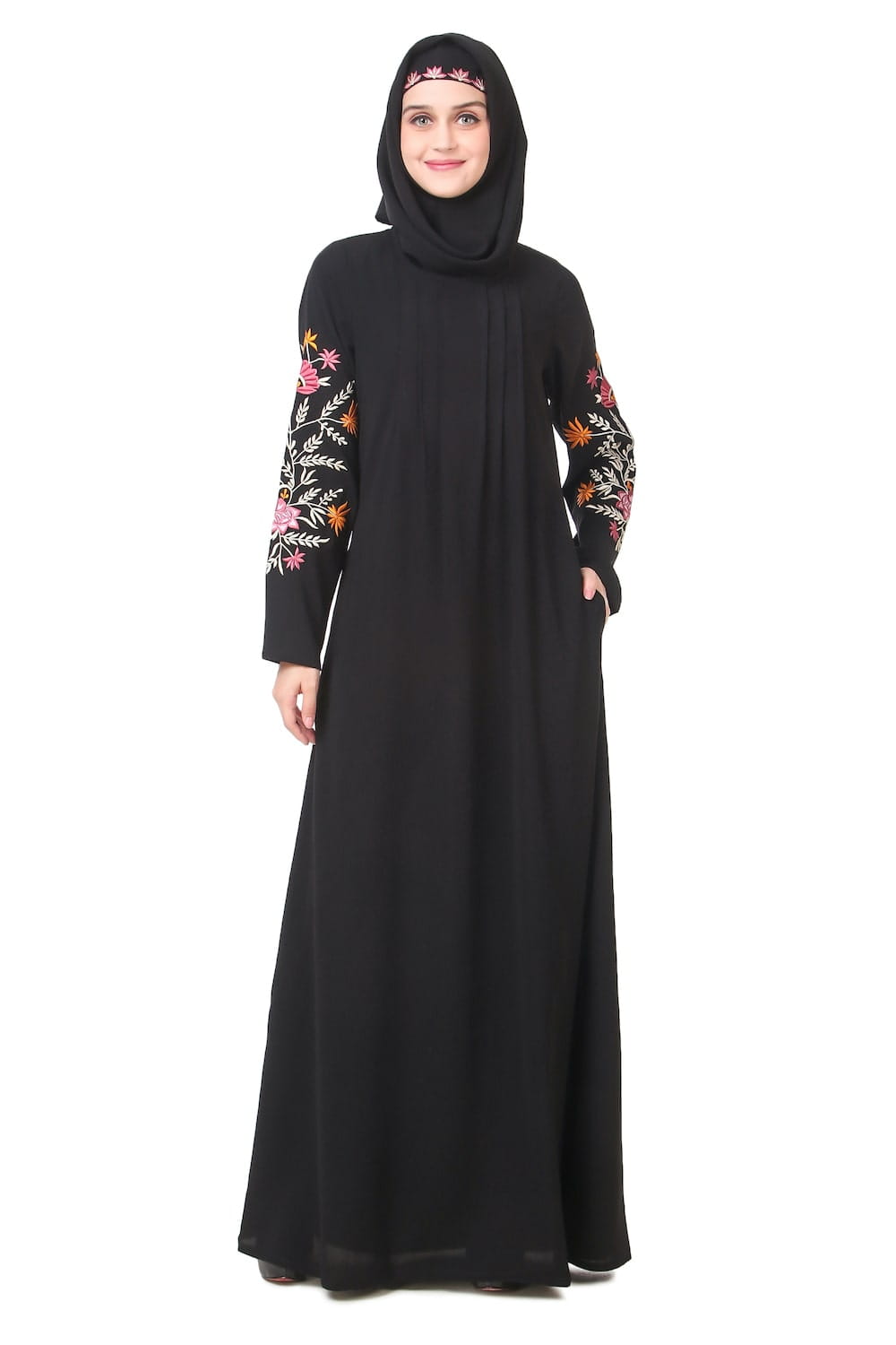 Embellished Sleeve Pleated Front Abaya