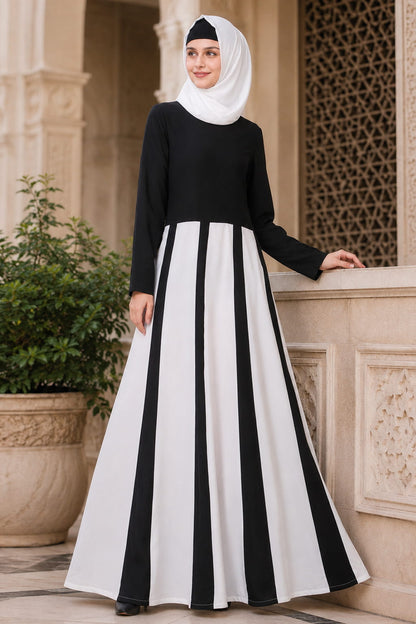 Black And White Multi Panel Anarkali Abaya