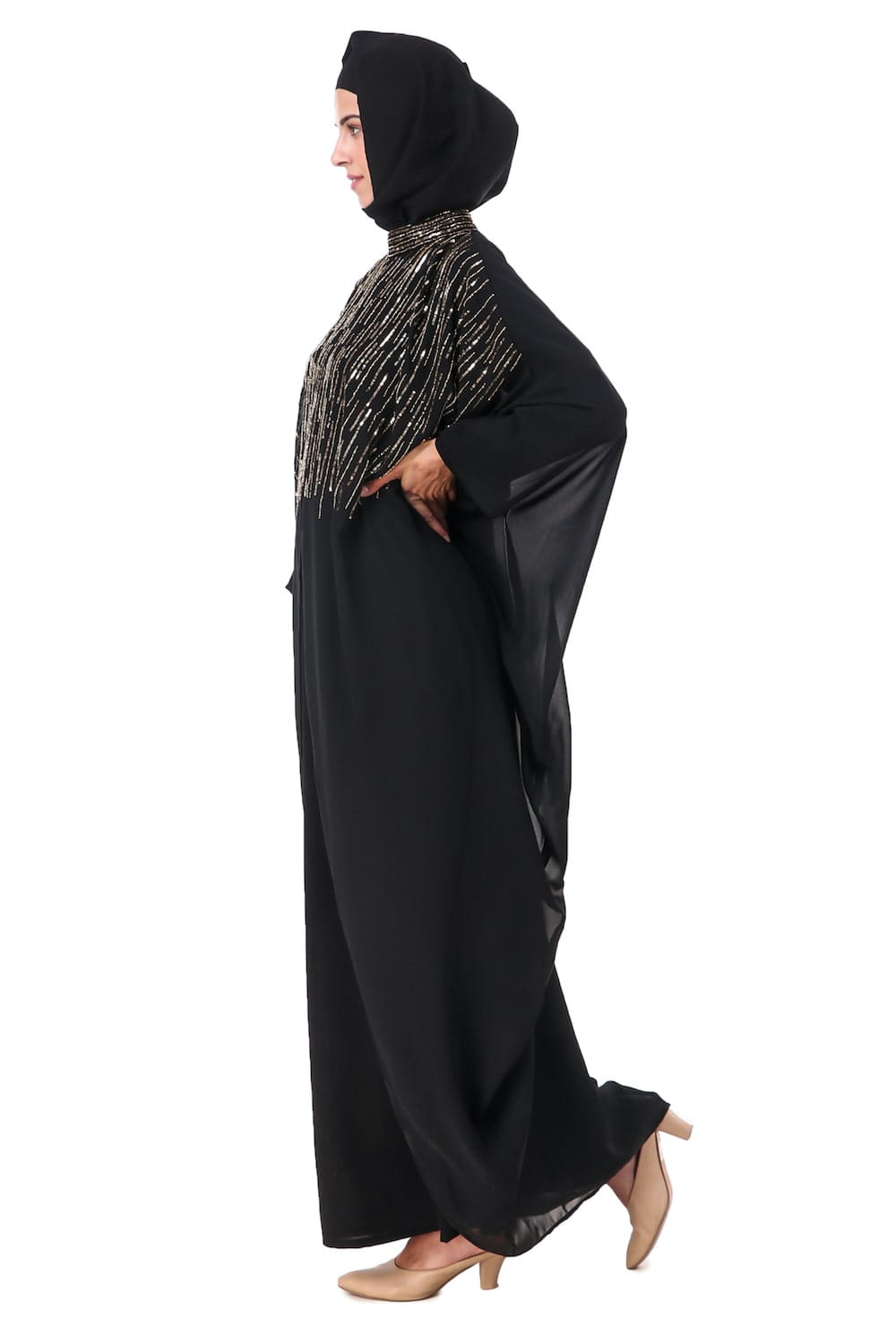 Tulip Cut Eid Kaftan Style Abaya Hand Embroidered With Beads And Sequence