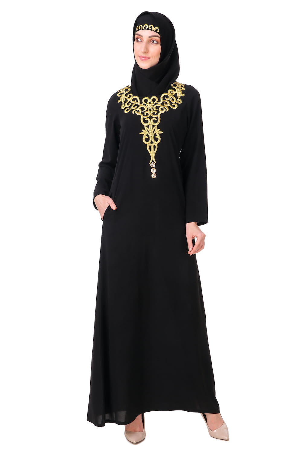 Black Abaya With Gold Embroidery AY-810