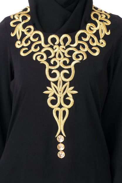 Black Abaya With Gold Embroidery AY-810