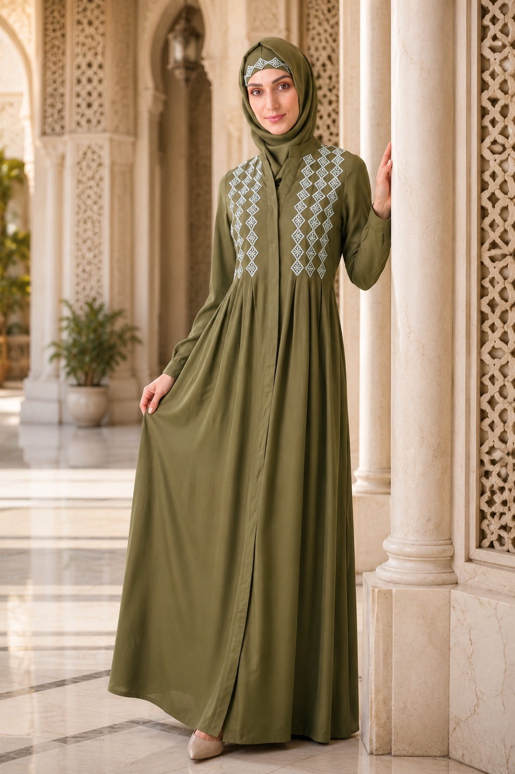 Embroidered Shirtdress Rayon Abaya