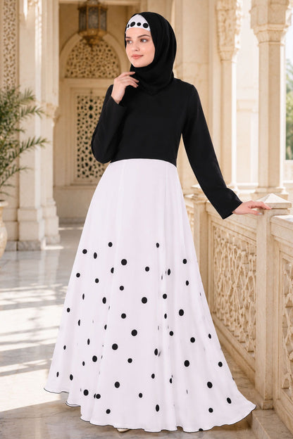 Retro Inspired Polka Dot Embroidery Abaya