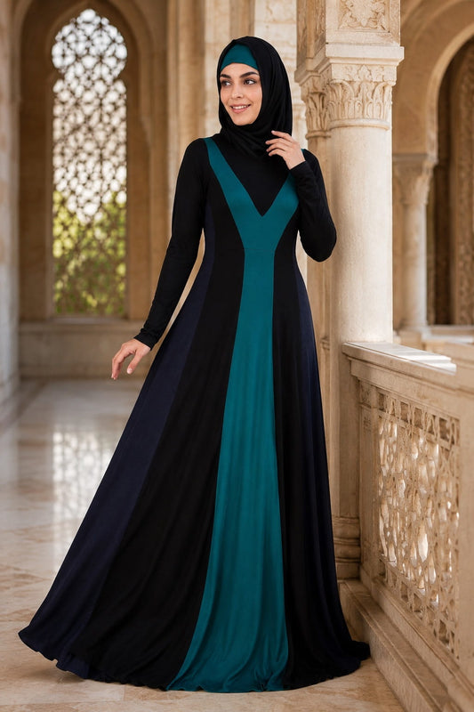 Colorblock Stripe Jersey Anarkali Abaya