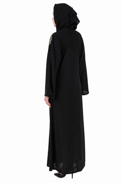 Front Open Hand Gold Leaf Embroidered Dubai Abaya