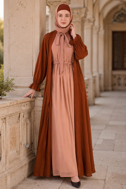 Fancy Dual Color Attached Long Shrug Abaya