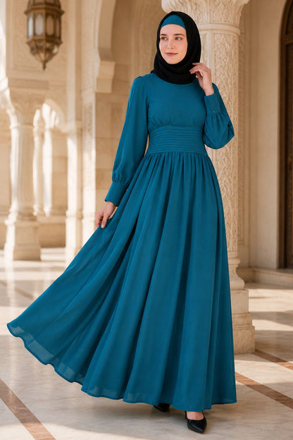 Pleated Anarkali Teal Abaya