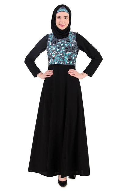 Floral Embroidered Bodice Multi Panel Abaya