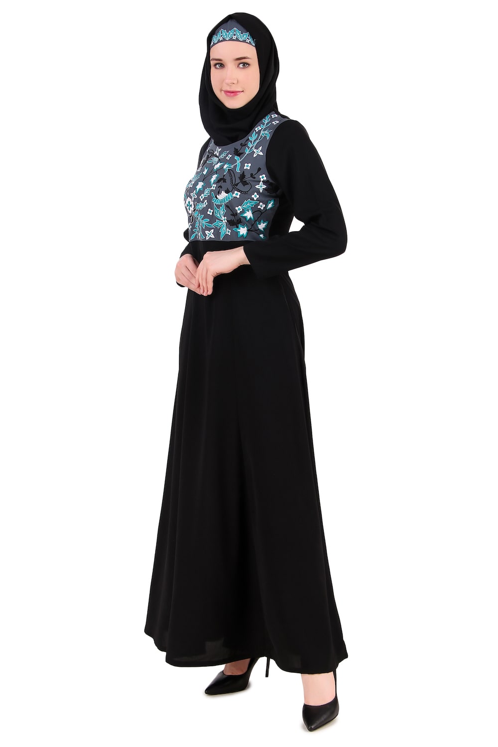 Floral Embroidered Bodice Multi Panel Abaya