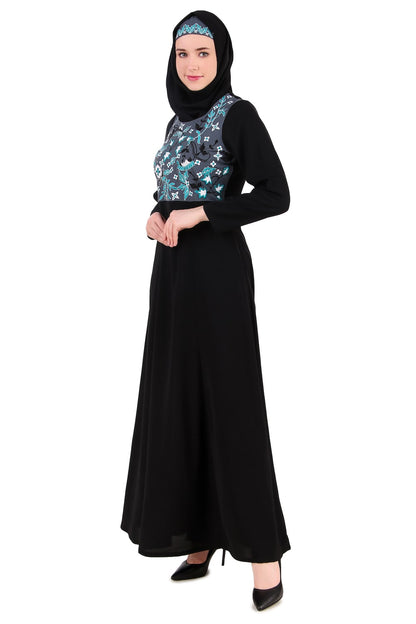 Floral Embroidered Bodice Multi Panel Abaya