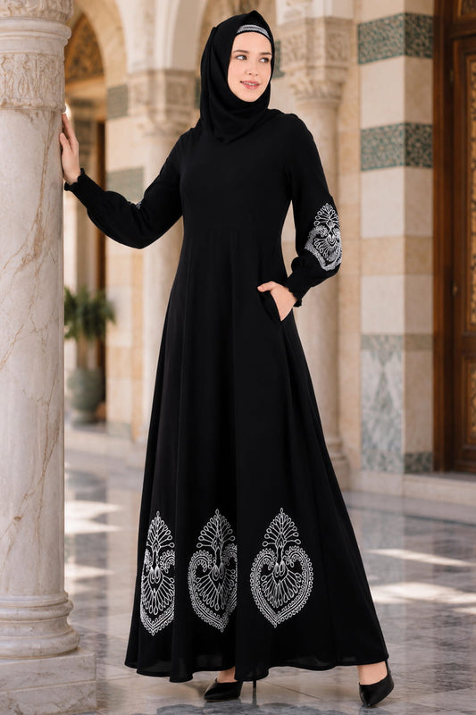 Paisley Embroidery Nida Black Abaya