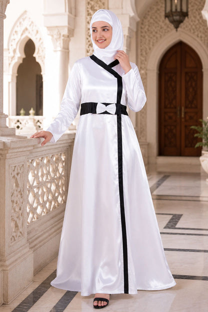 Fancy White Satin Abaya