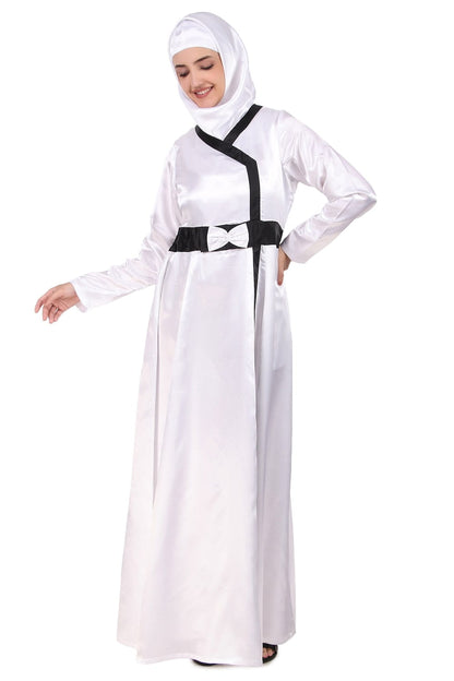 Fancy White Satin Abaya