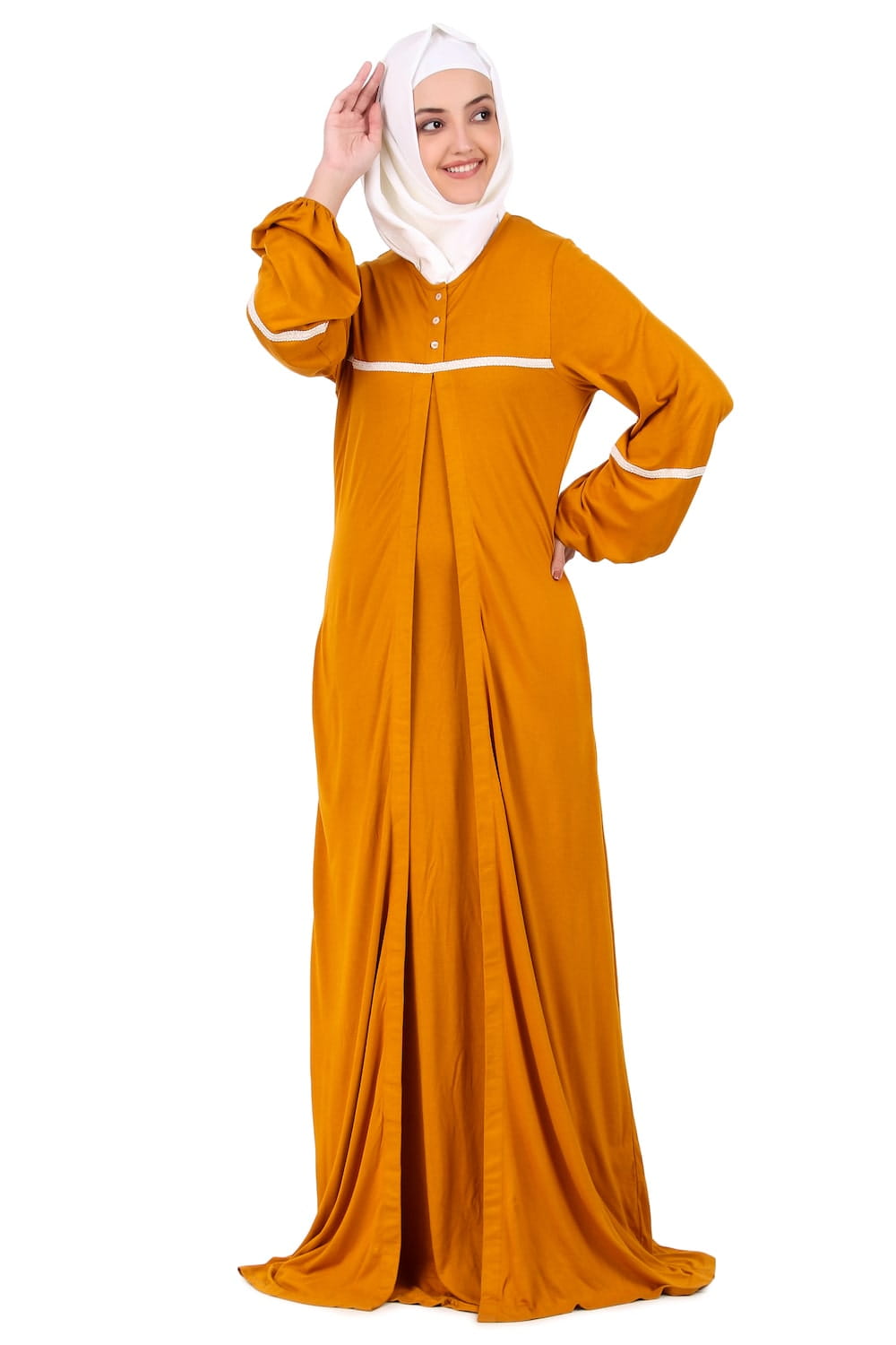 Mustard Jersey Lace Abaya
