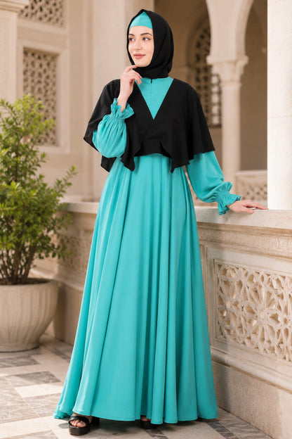 Frilled Removable Jacket With Flared Abaya