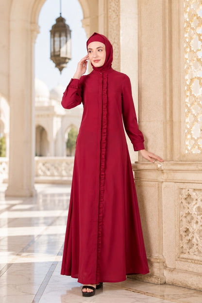 Full Front Open Abaya With Frills On Placket