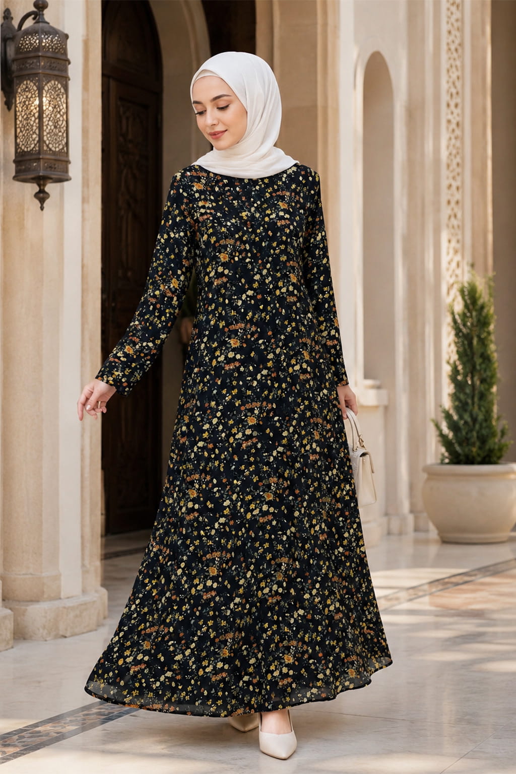 Printed Foil Georgette Dual Layer Abaya AYG-105