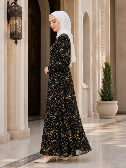 Printed Foil Georgette Dual Layer Abaya AYG-105