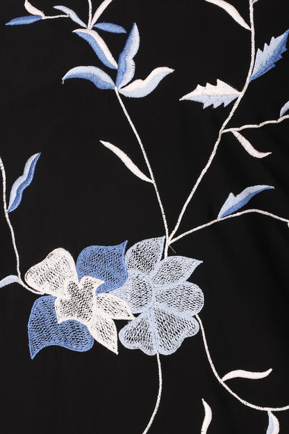 Black Leaf and Flower Embellished Black Nida Tunic