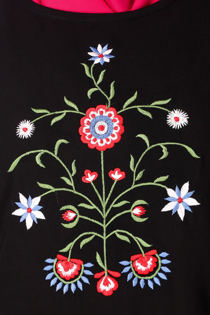 Black Floral Embroidered Nida Tunic