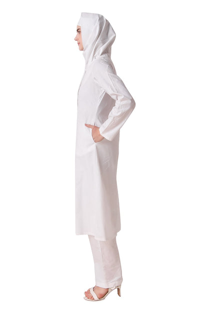 Huma White Front Open Cotton Salwar Kameez