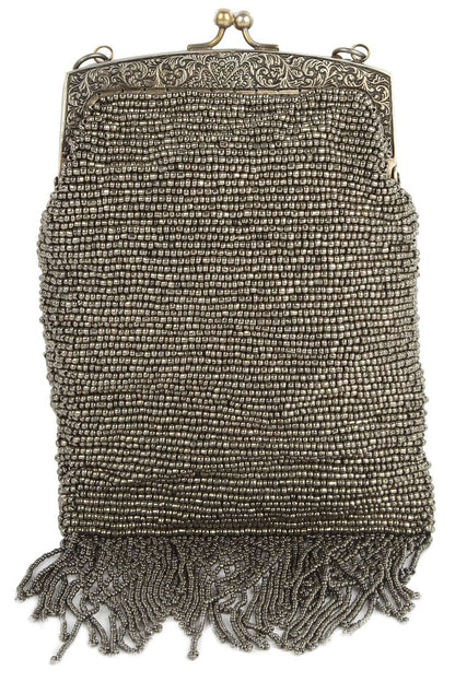 Sophie Grey Whole Beaded Brass Frame Wedding Handbag