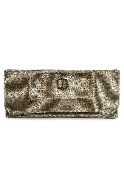 Mia Silver Beaded Clutch Bag
