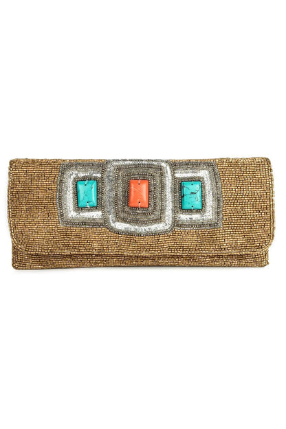 Sadie Gold Hand Embroidered Clutch Bag