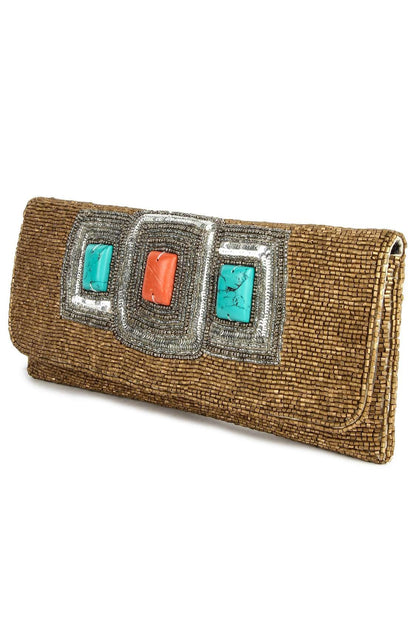 Sadie Gold Hand Embroidered Clutch Bag